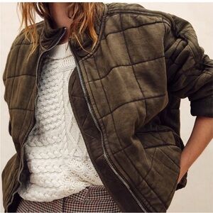 Free People Olive Quilted Bomber Jacket